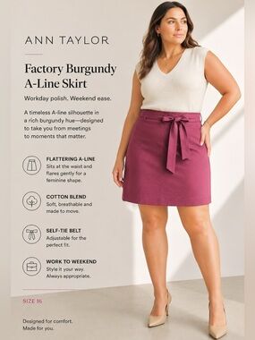 Ann Taylor Factory Burgundy A-Line Skirt Size 16 Cotton Blend Work Office Career